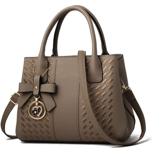 Women's Khaki Fashion Ladies Pu Leather Top Handle Satchel Shoulder Tote Bag